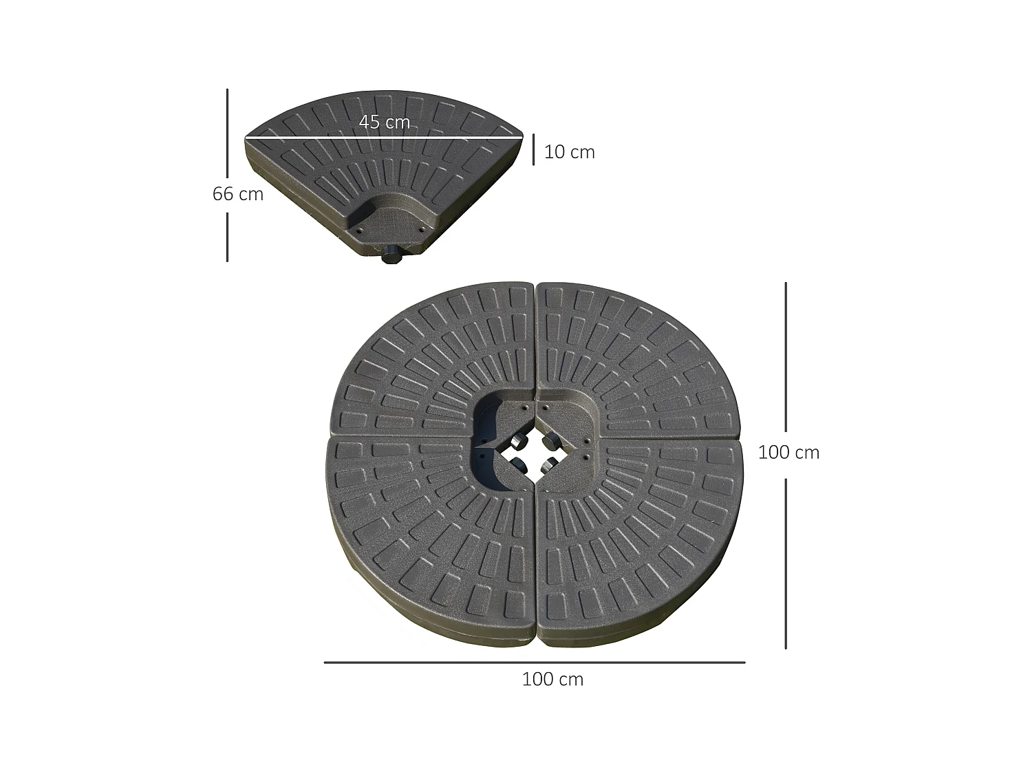 Lot de 4 poids de lestage pour parasols déportés dim. totales 100L x 100l x 10H cm HDPE café