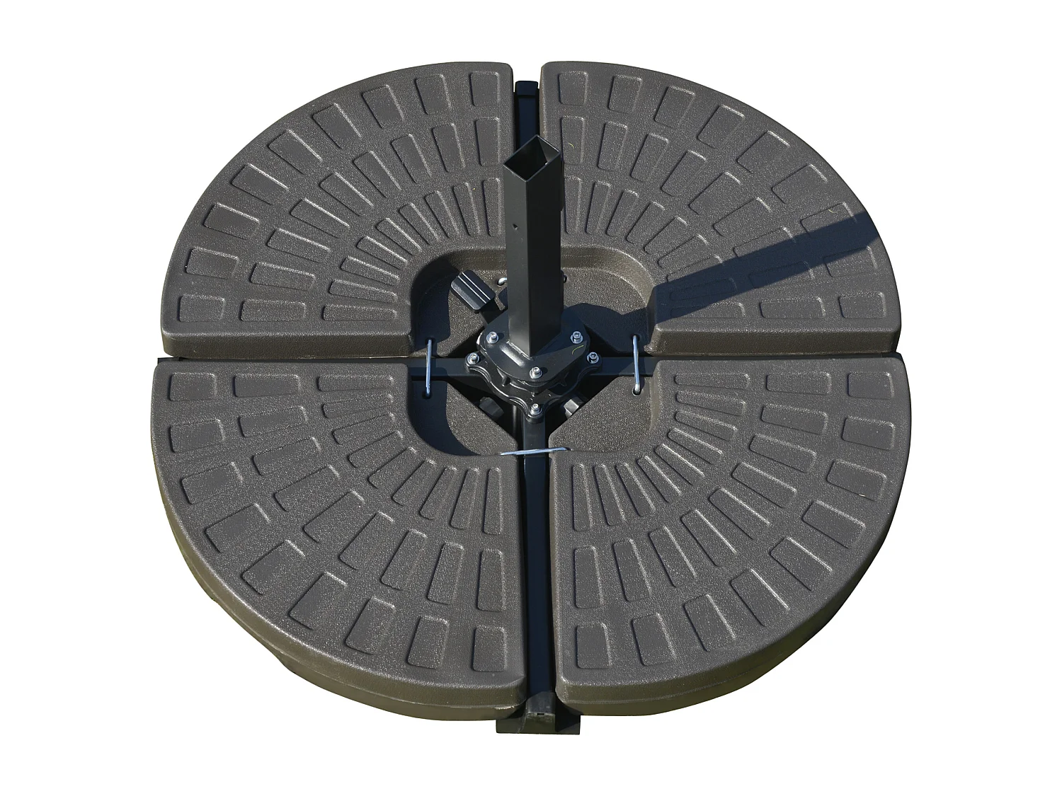 Lot de 4 poids de lestage pour parasols déportés dim. totales 100L x 100l x 10H cm HDPE café