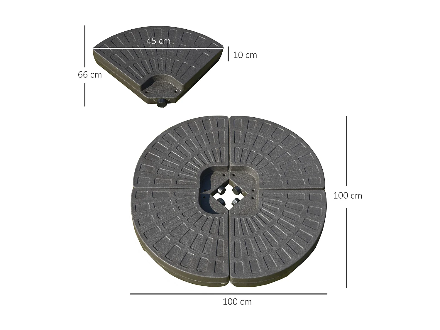 Lot de 4 poids de lestage pour parasols déportés dim. totales 100L x 100l x 10H cm HDPE café