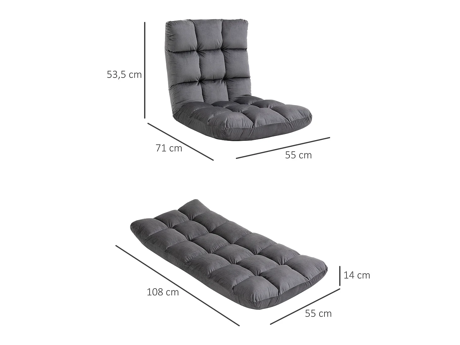 Fauteuil convertible fauteuil paresseux grand confort inclinaison dossier multipositions 90°-180° flanelle polyester capitonné gris foncé