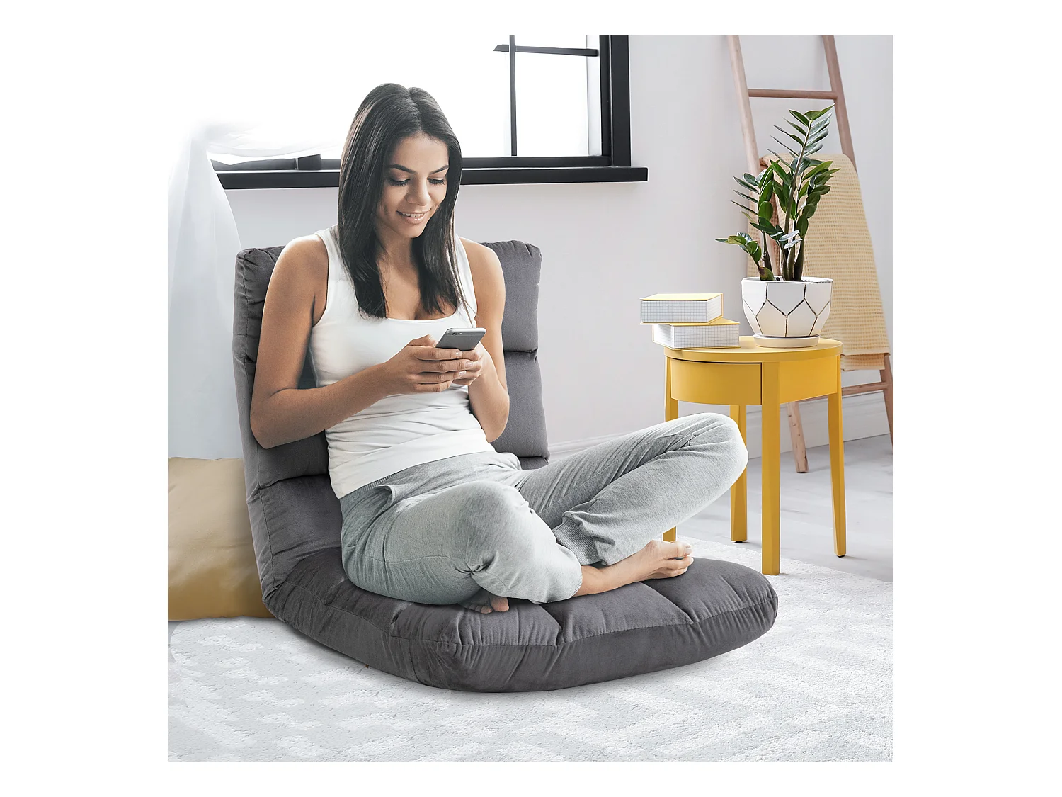 Fauteuil convertible fauteuil paresseux grand confort inclinaison dossier multipositions 90°-180° flanelle polyester capitonné gris foncé