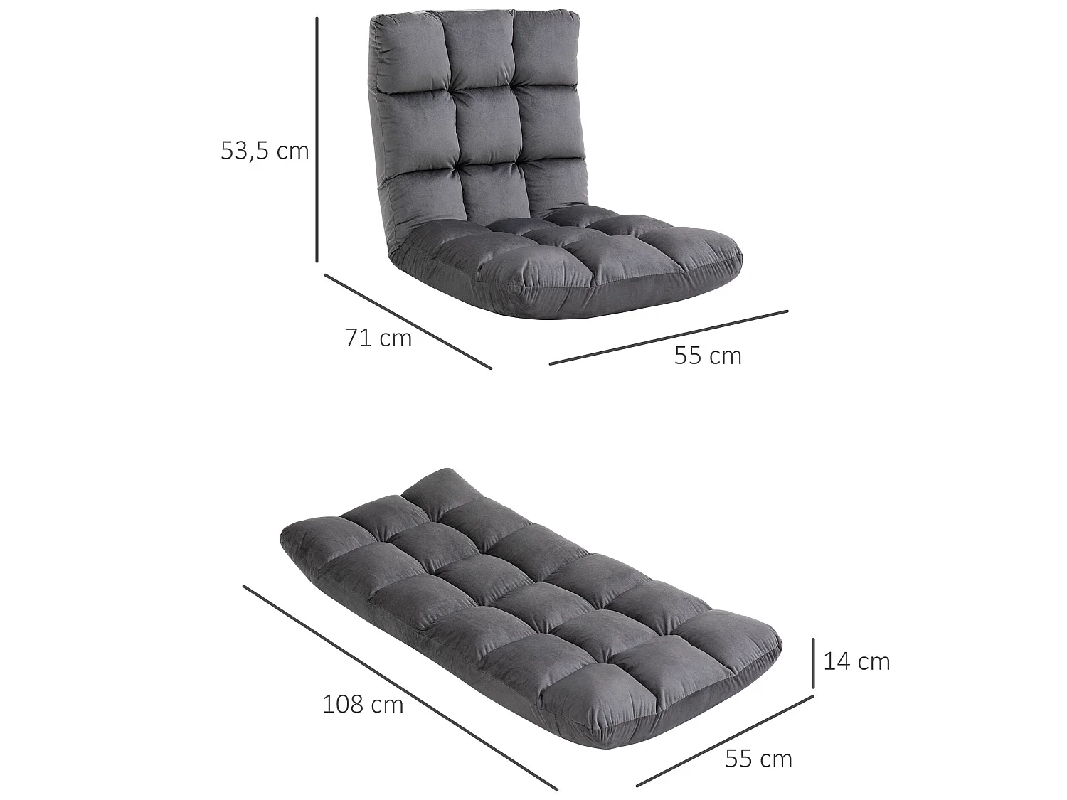 Fauteuil convertible fauteuil paresseux grand confort inclinaison dossier multipositions 90°-180° flanelle polyester capitonné gris foncé