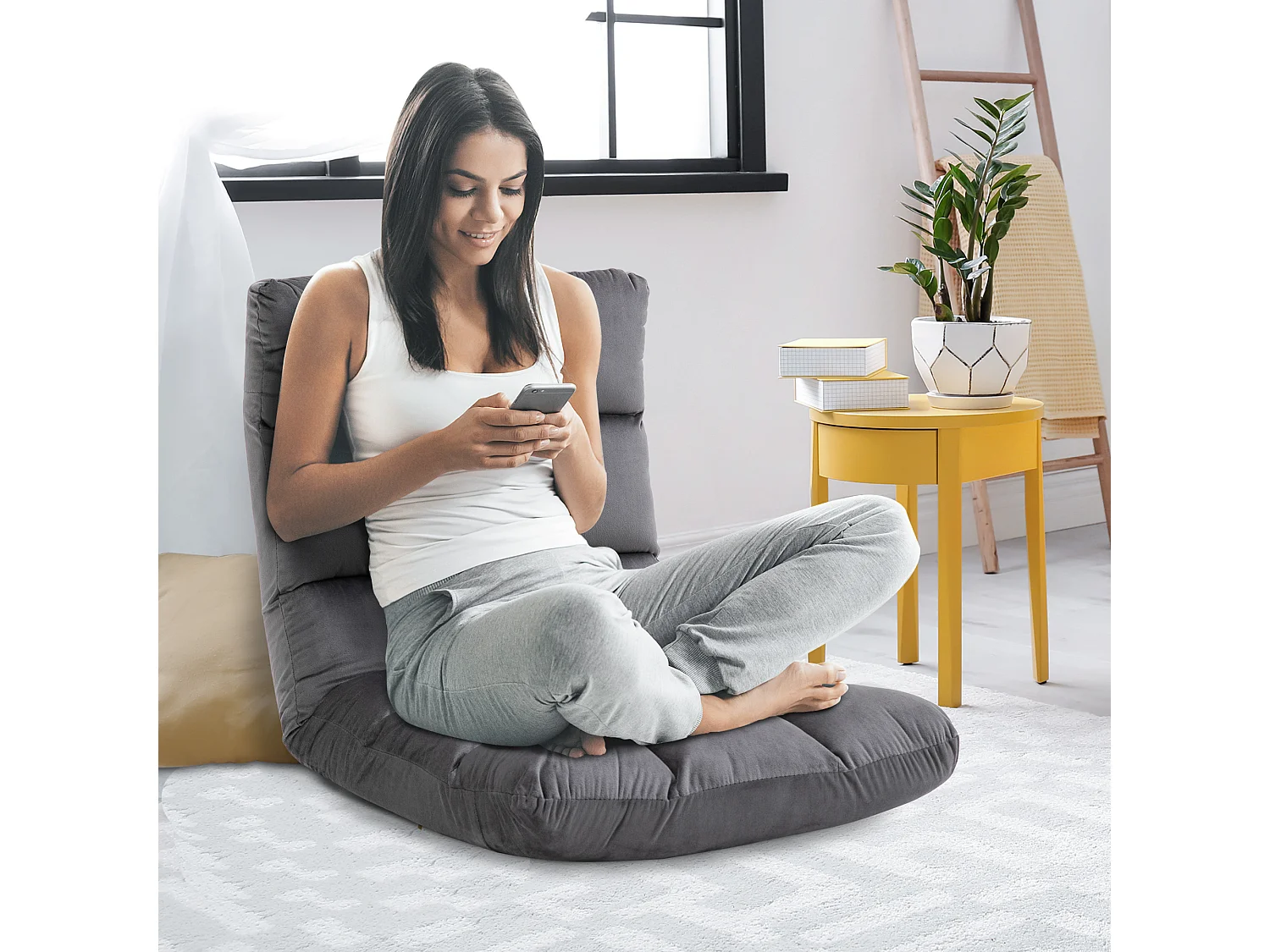 Fauteuil convertible fauteuil paresseux grand confort inclinaison dossier multipositions 90°-180° flanelle polyester capitonné gris foncé