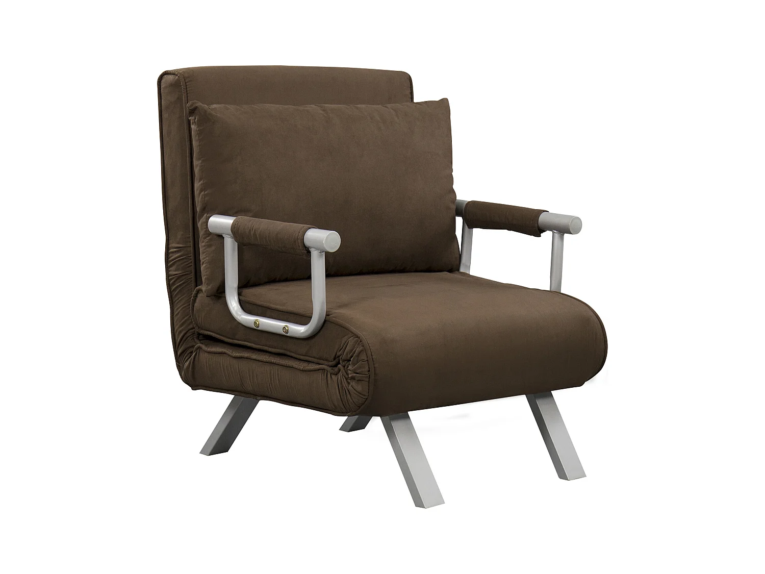 Fauteuil chauffeuse canapé-lit convertible 1 place déhoussable grand confort coussin pieds accoudoirs métal suède marron