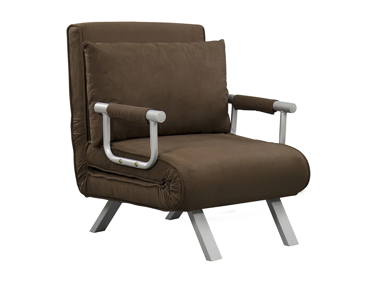 Fauteuil chauffeuse canapé-lit convertible 1 place déhoussable grand confort coussin pieds accoudoirs métal suède marron