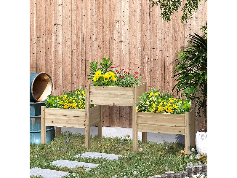 Jardinière sur pieds carré potager 2 étages dim. 184L x 45l x 80H cm inserts d'irrigation bois sapin pré-huilé