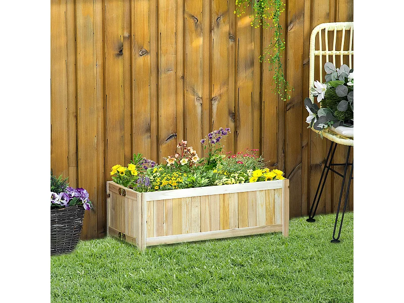 Jardinière sur pied pliable bac à fleurs dim. 70L x 30l x 25H cm corps aspect lattes bois sapin pré-huilé