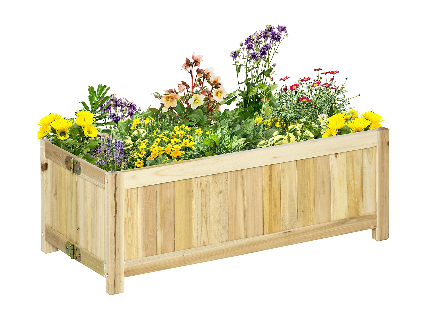 Jardinière sur pied pliable bac à fleurs dim. 70L x 30l x 25H cm corps aspect lattes bois sapin pré-huilé