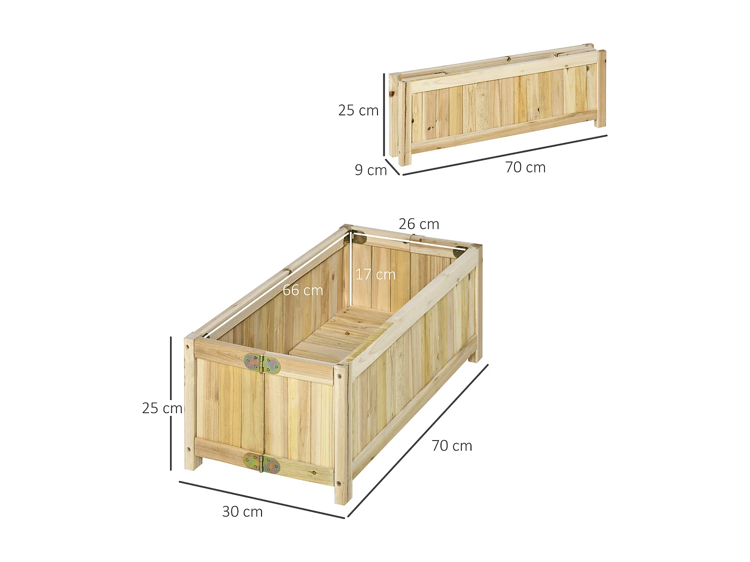 Jardinière sur pied pliable bac à fleurs dim. 70L x 30l x 25H cm corps aspect lattes bois sapin pré-huilé