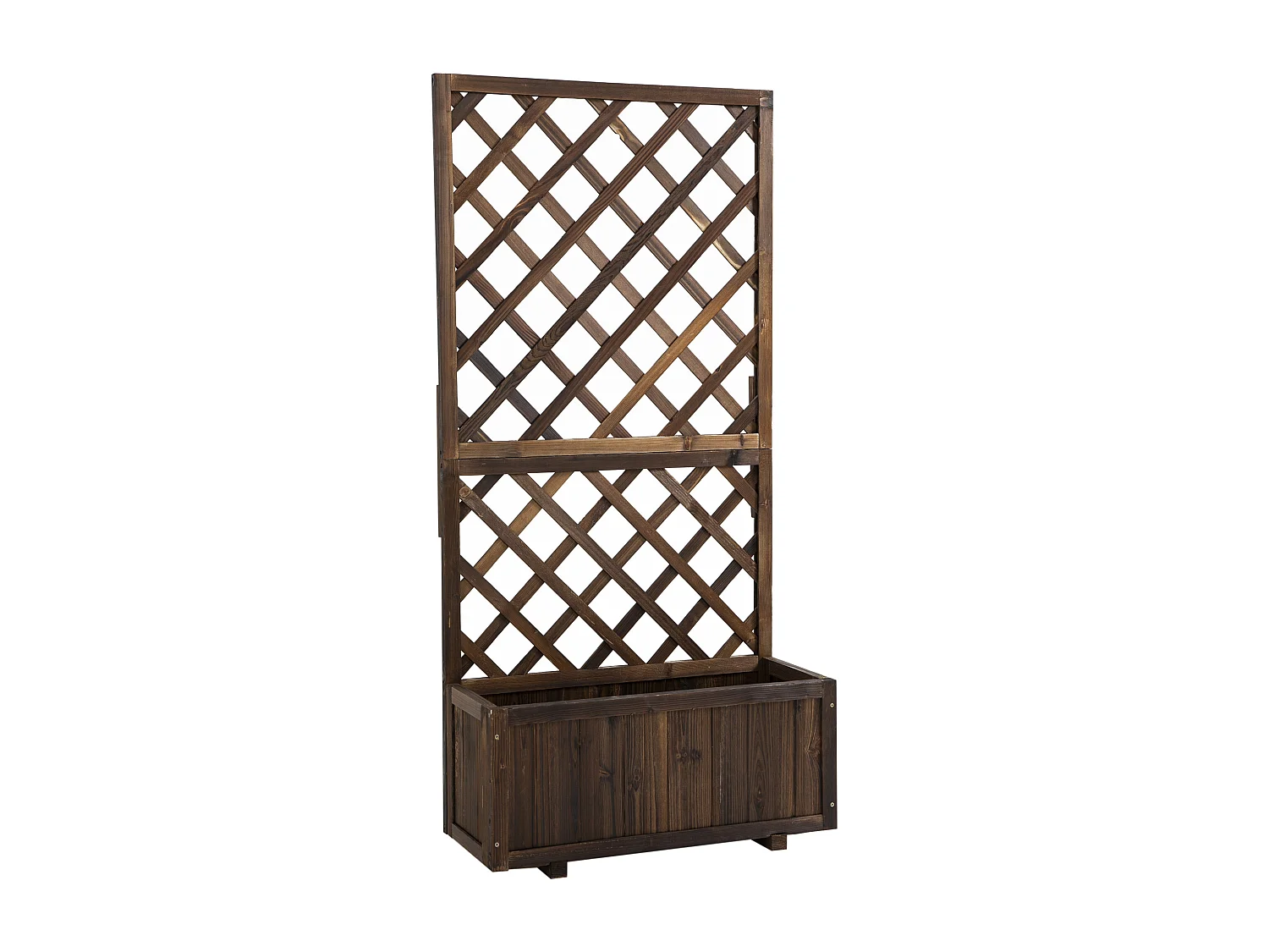 Jardinière avec treillis - bac à fleurs - jardinière sur pied - dim. 72,5L x 31,5l x 149,5H cm inserts d'irrigation inclus bois sapin traité carbonisation