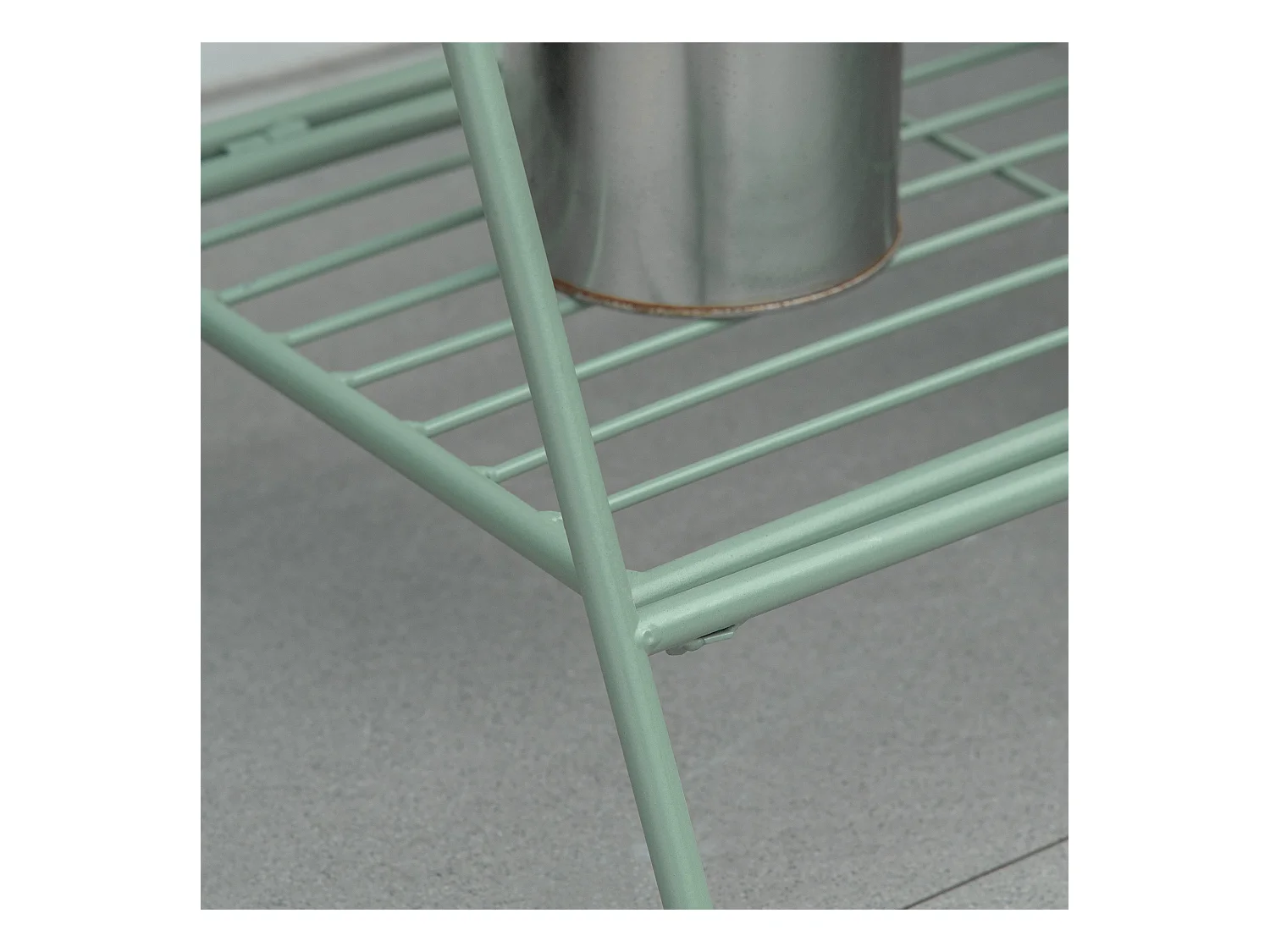 Étagère à fleurs 2 niveaux style rural chic - pliable - 3 pots de fleurs inclus, étagère - métal époxy anticorrosion vert d'eau