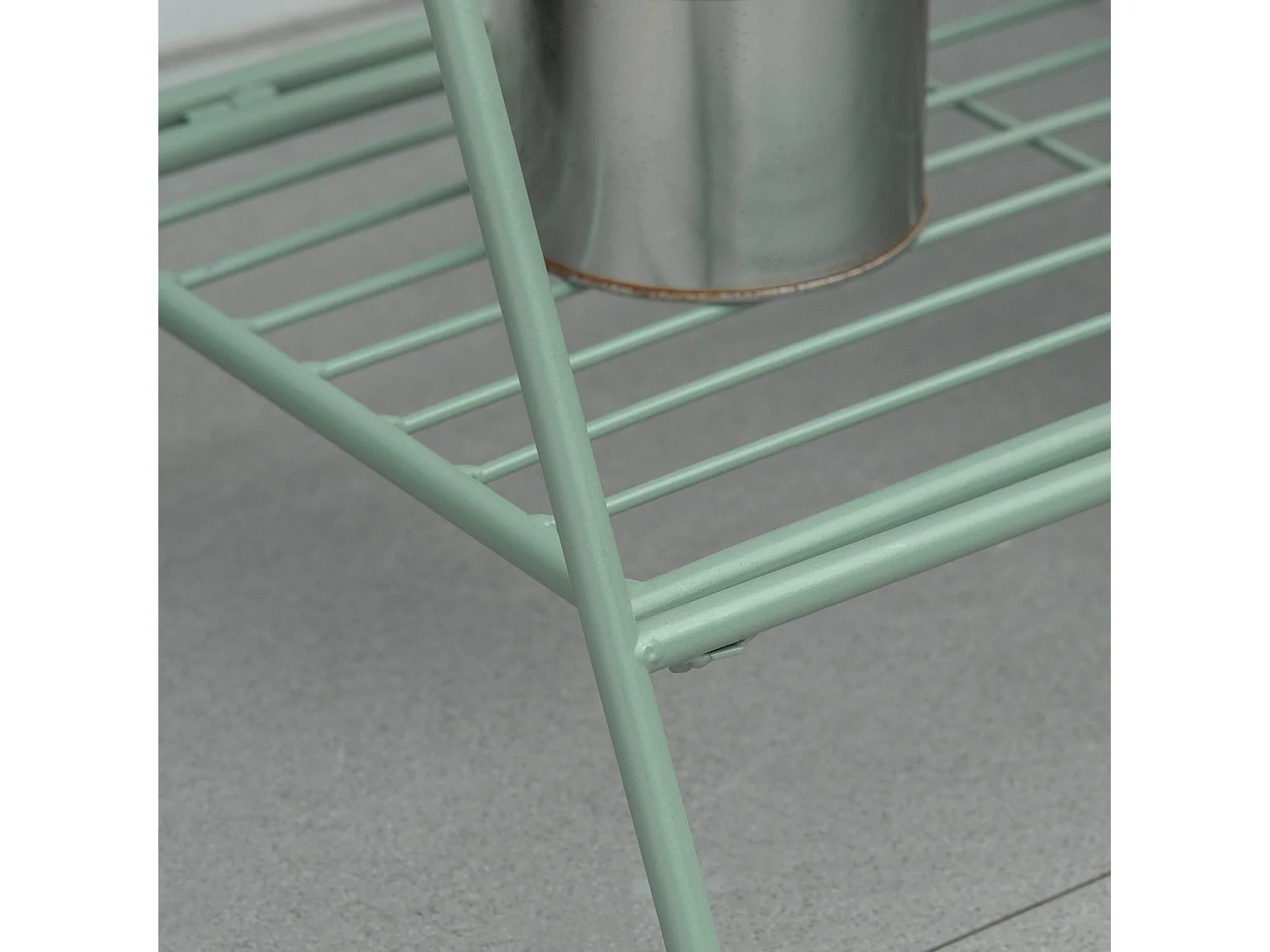 Étagère à fleurs 2 niveaux style rural chic - pliable - 3 pots de fleurs inclus, étagère - métal époxy anticorrosion vert d'eau