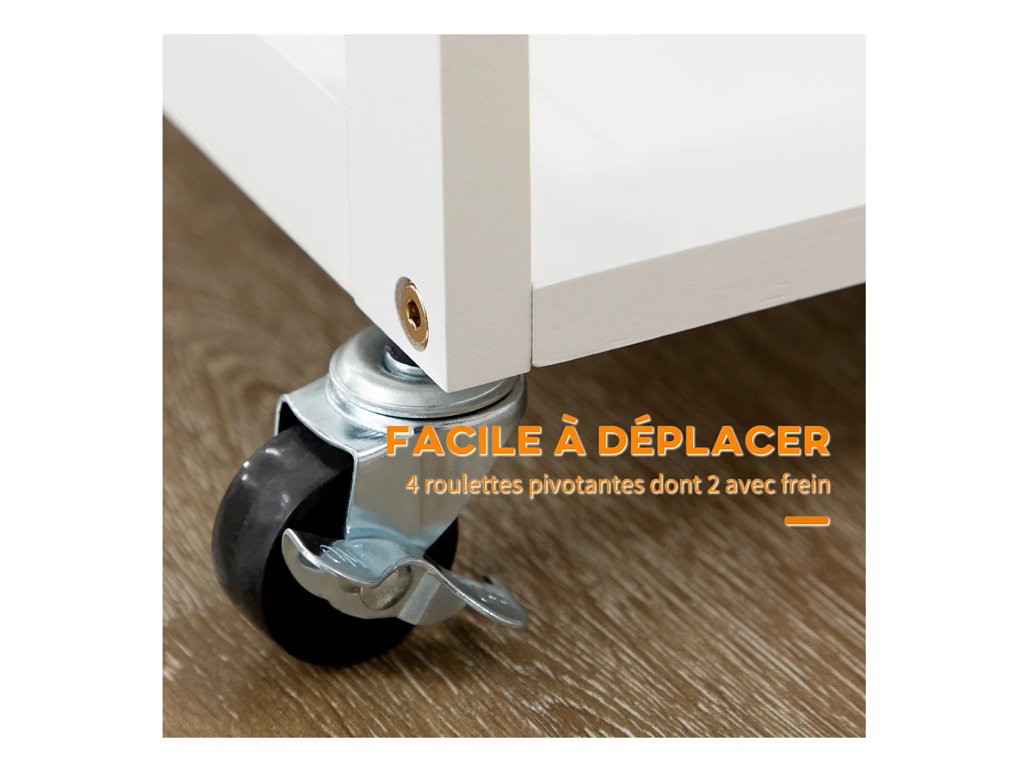 Ensemble table de bar pliable sur roulettes avec 2 tiroirs - 2 tabourets inclus - bois bambou verni et blanc