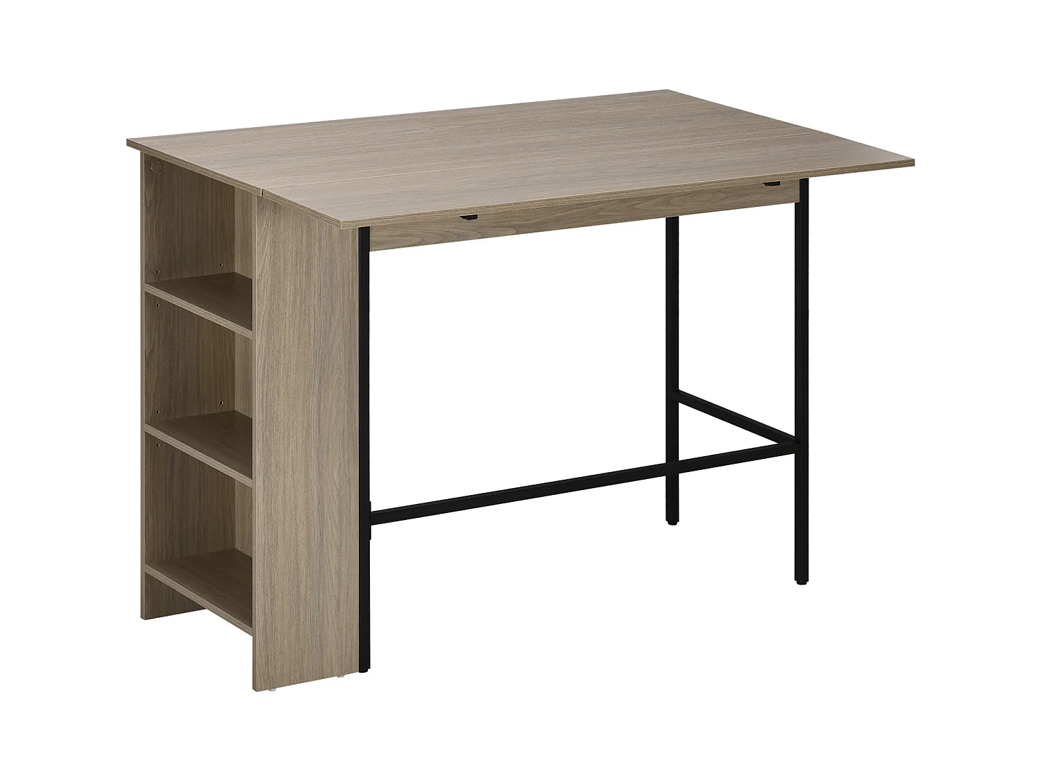 Table de bar extensible design industriel - 3 étagères intégrées - châssis métal noir aspect bois gris