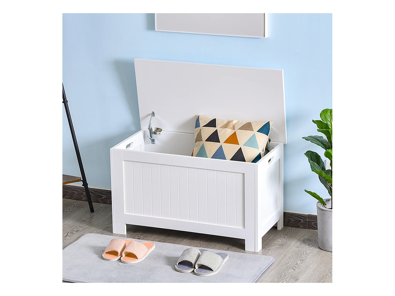 Coffre malle de rangement 81L x 40l x 46H cm MDF blanc