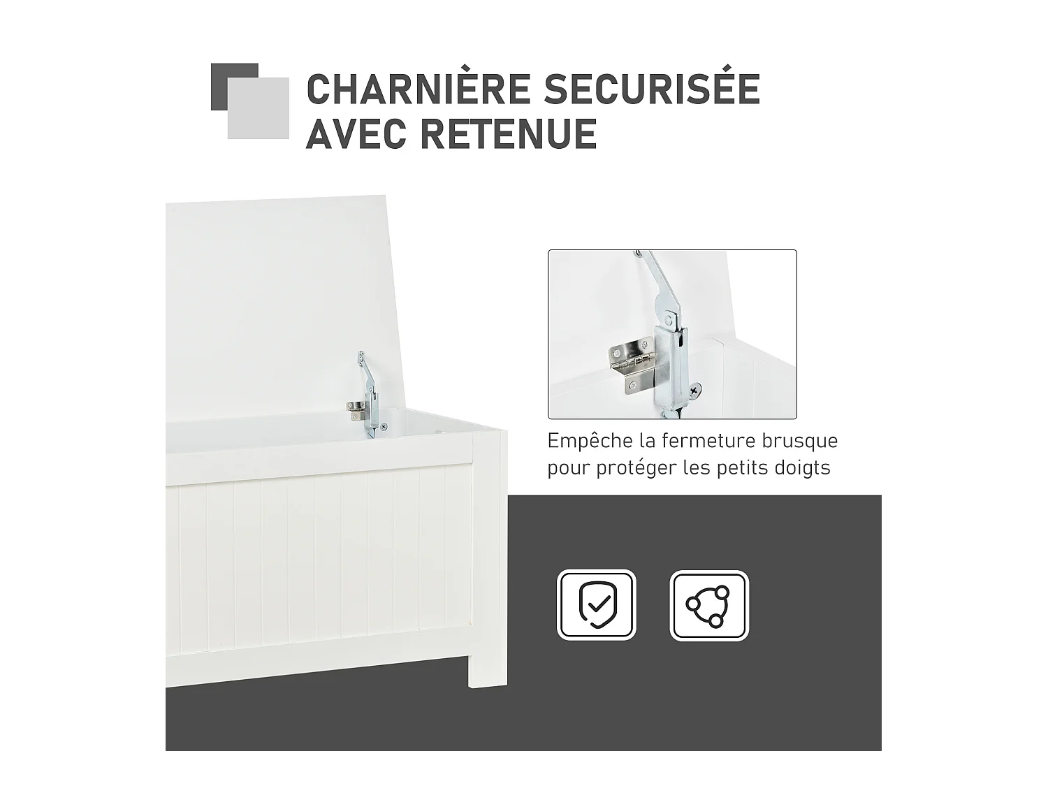 Coffre malle de rangement 81L x 40l x 46H cm MDF blanc