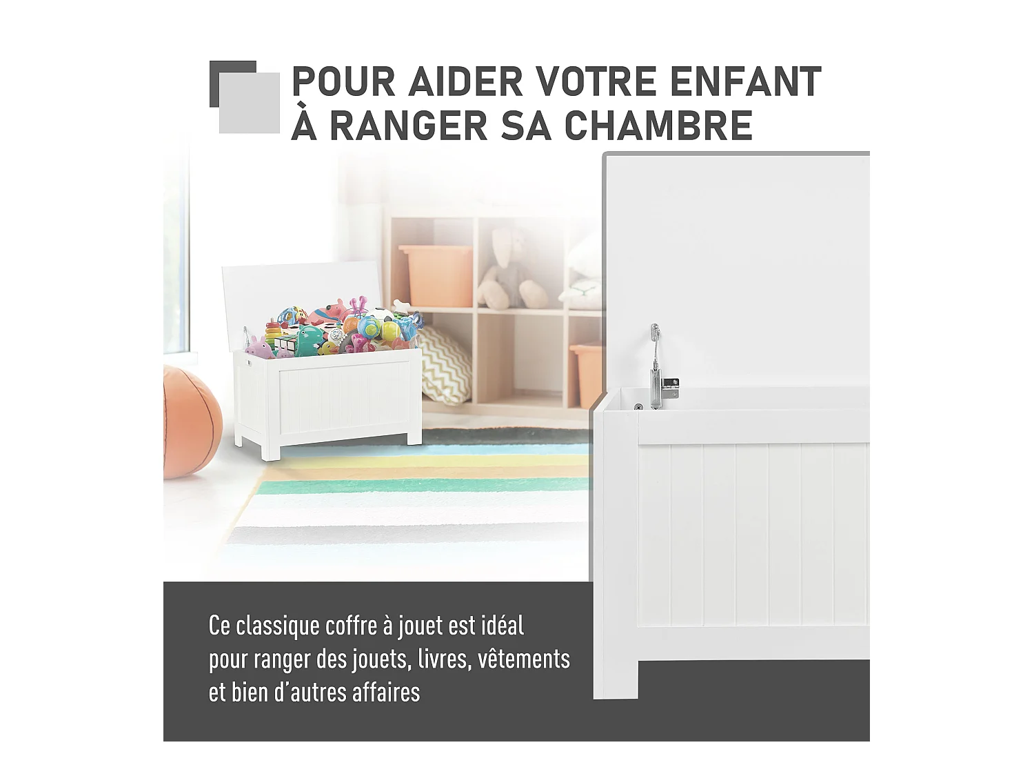 Coffre malle de rangement 81L x 40l x 46H cm MDF blanc