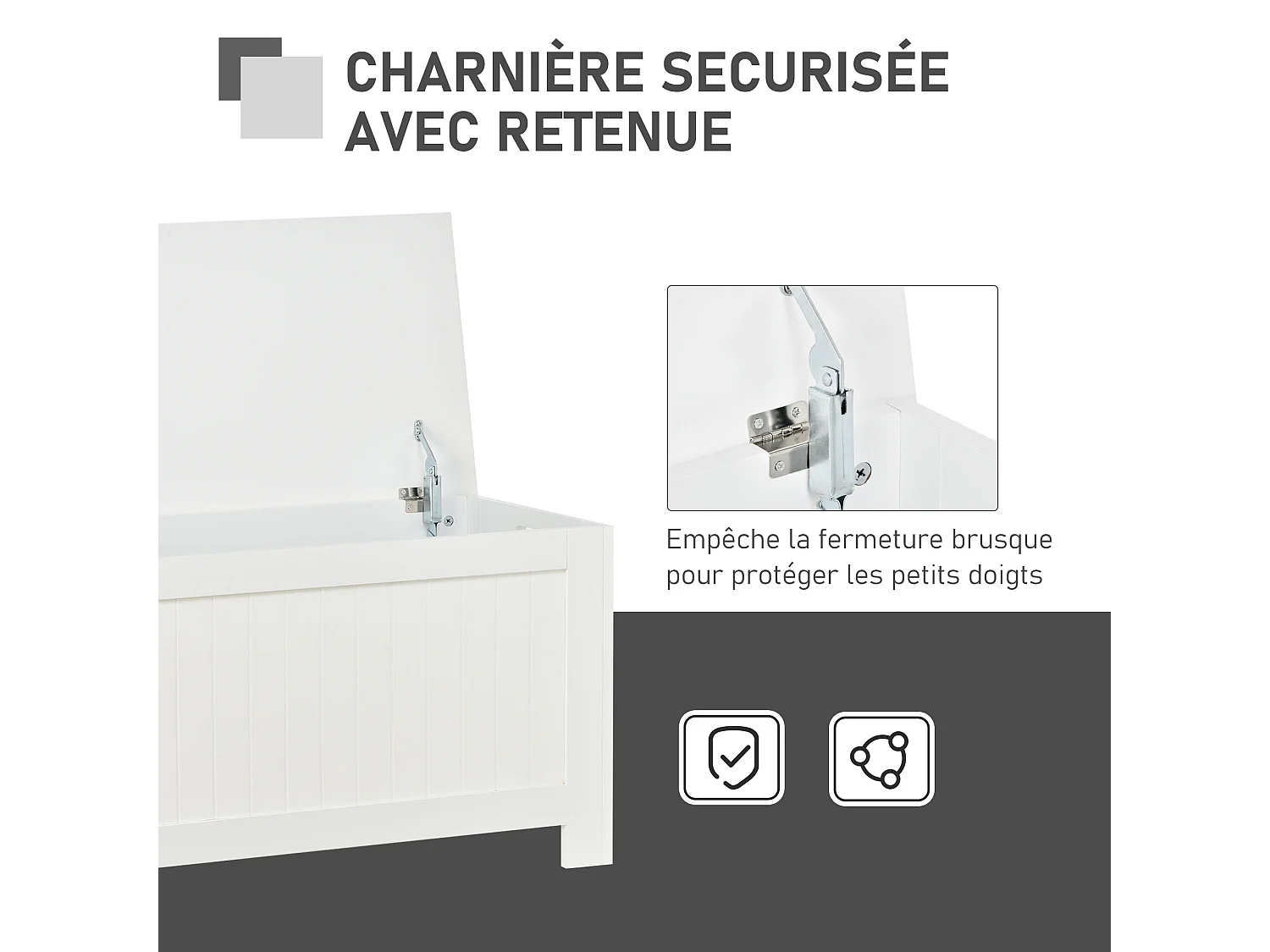 Coffre malle de rangement 81L x 40l x 46H cm MDF blanc