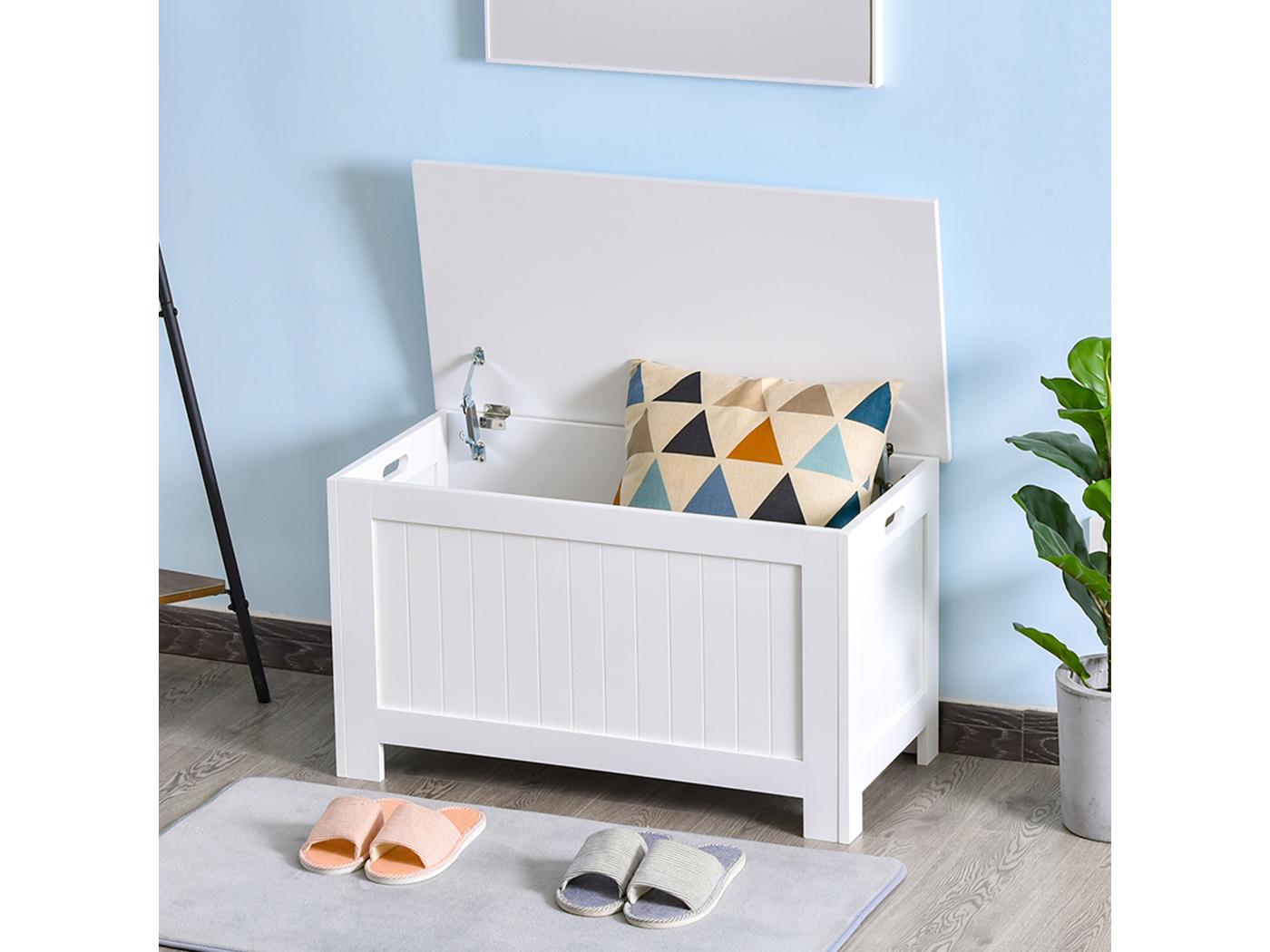 Homcom Coffre Malle De Rangement L X L X H Cm Mdf Blanc