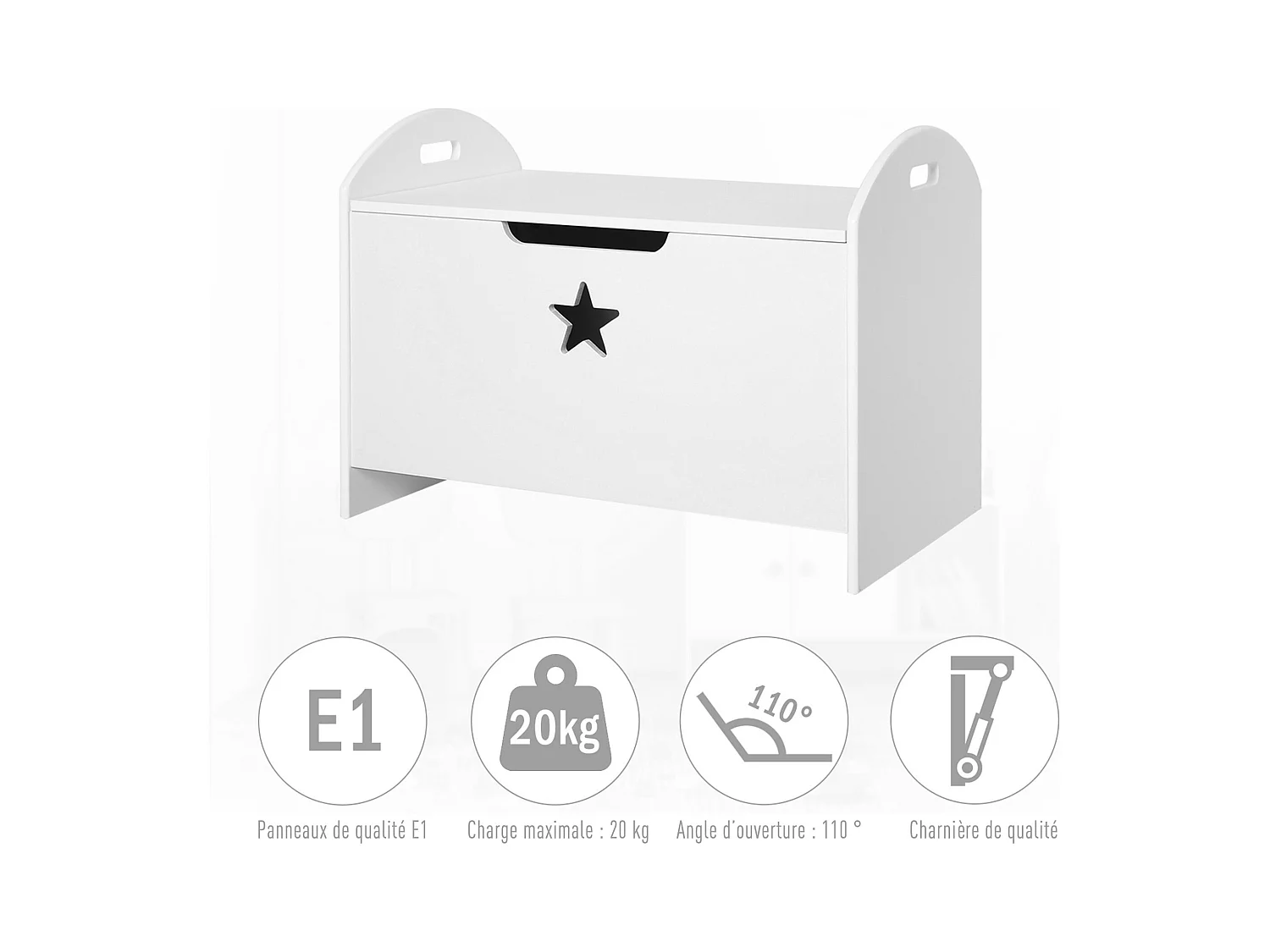 HOMCOM Coffre malle de rangement coffre à jouets dim. 62L x 40l x 46H cm MDF blanc