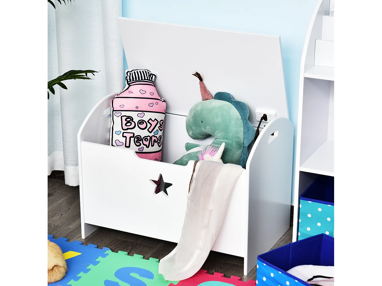 HOMCOM Coffre malle de rangement coffre à jouets dim. 62L x 40l x 46H cm MDF blanc