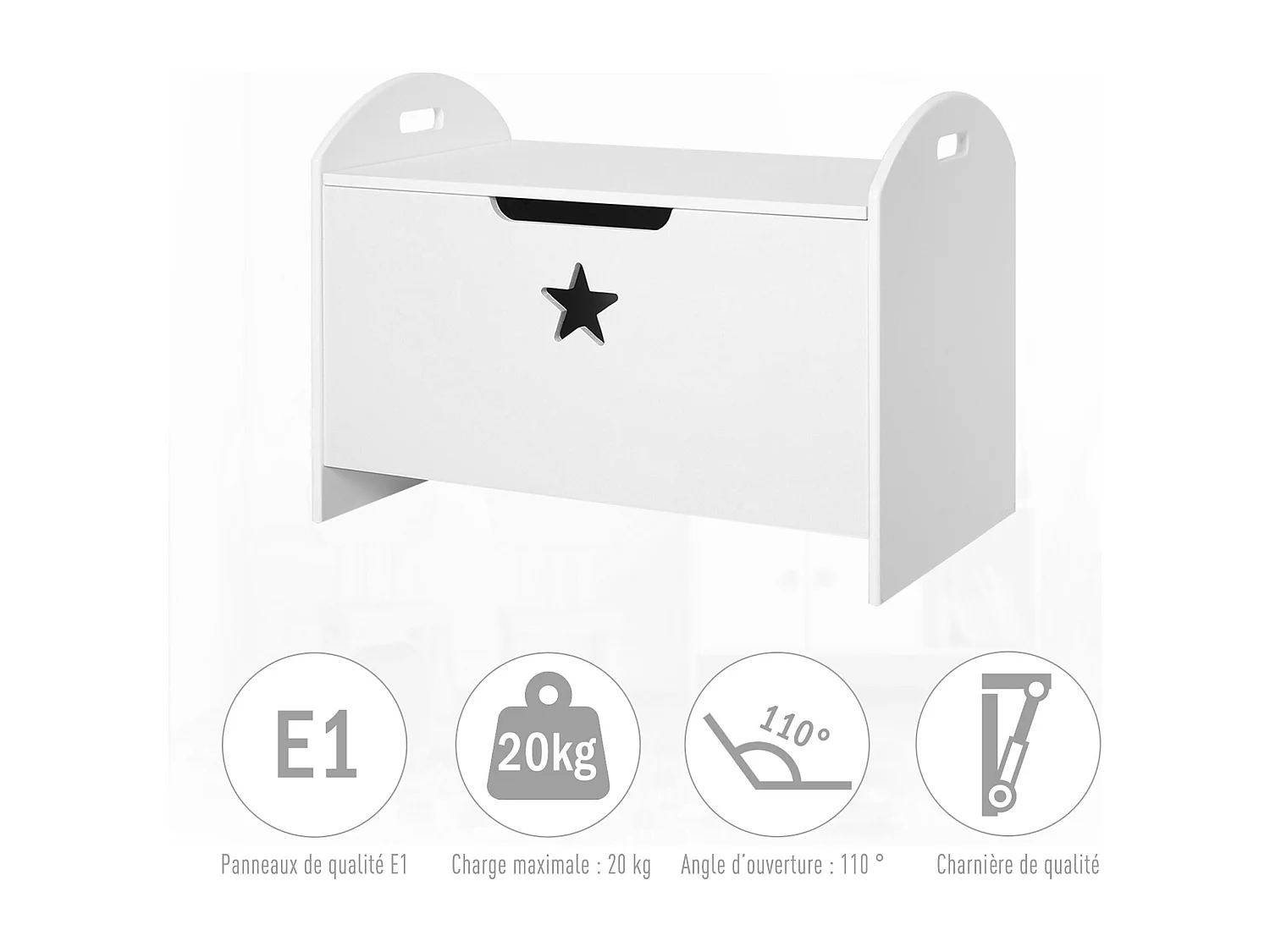 HOMCOM Coffre malle de rangement coffre à jouets dim. 62L x 40l x 46H cm MDF blanc
