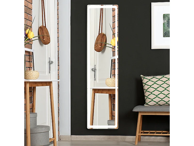 Miroir LED sur pied ou mural au choix - intensité et couleur réglable - télécommande incluse - verre alu. noir