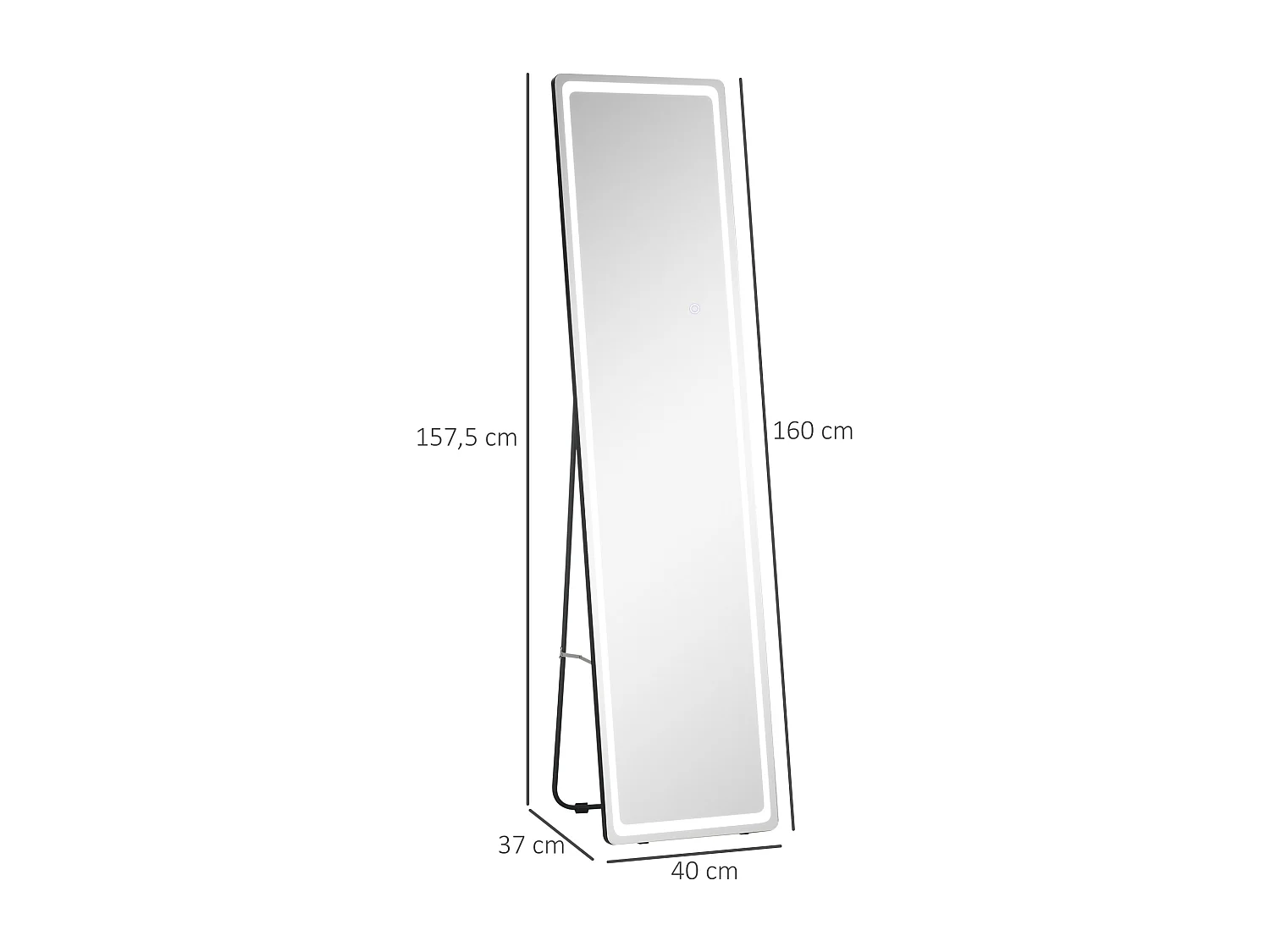 Miroir LED sur pied ou mural au choix - intensité et couleur réglable - télécommande incluse - verre alu. noir