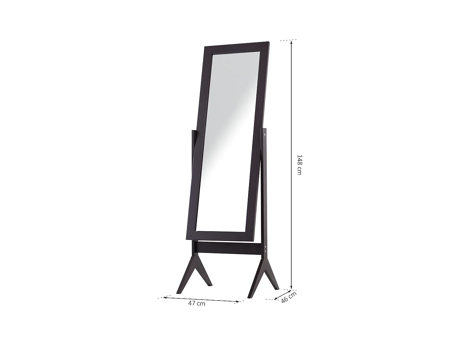 Miroir à pied inclinaison réglable dim. 47L x 46l x 148H cm MDF brun foncé