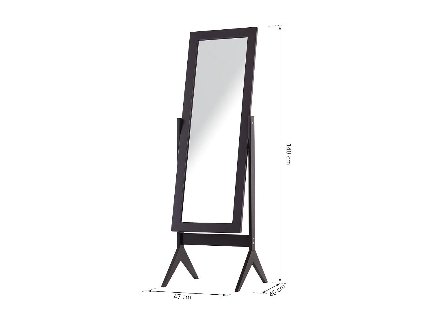 Miroir à pied inclinaison réglable dim. 47L x 46l x 148H cm MDF brun foncé