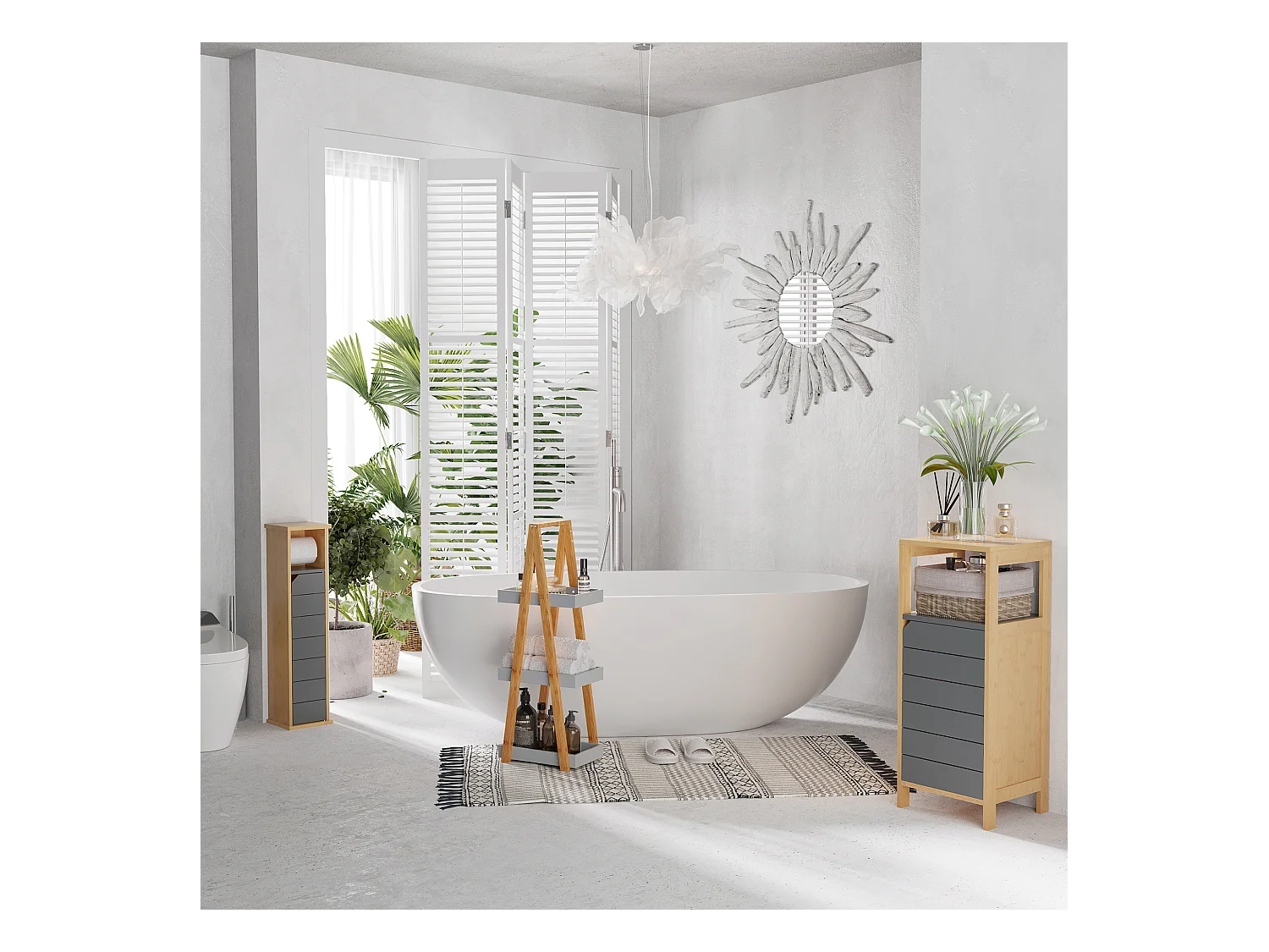 Support papier toilette - porte-papier toilette - armoire pour papier toilette - 2 niveaux + sortie papier MDF gris bambou