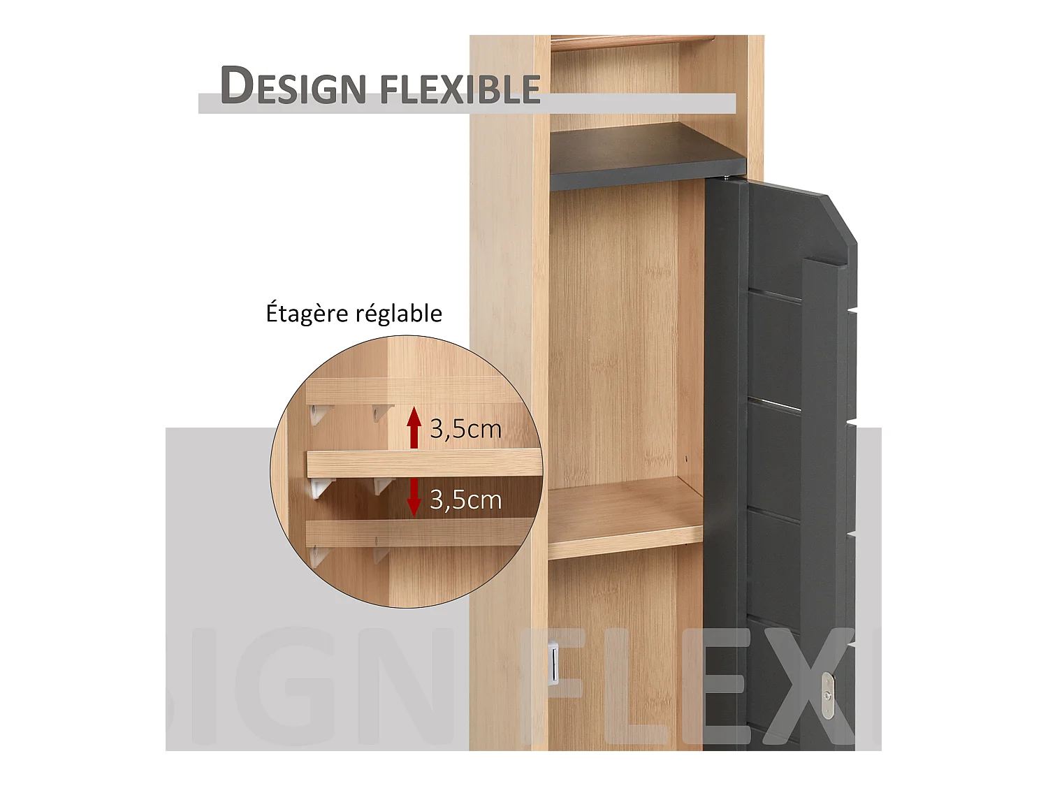 Support papier toilette - porte-papier toilette - armoire pour papier toilette - 2 niveaux + sortie papier MDF gris bambou