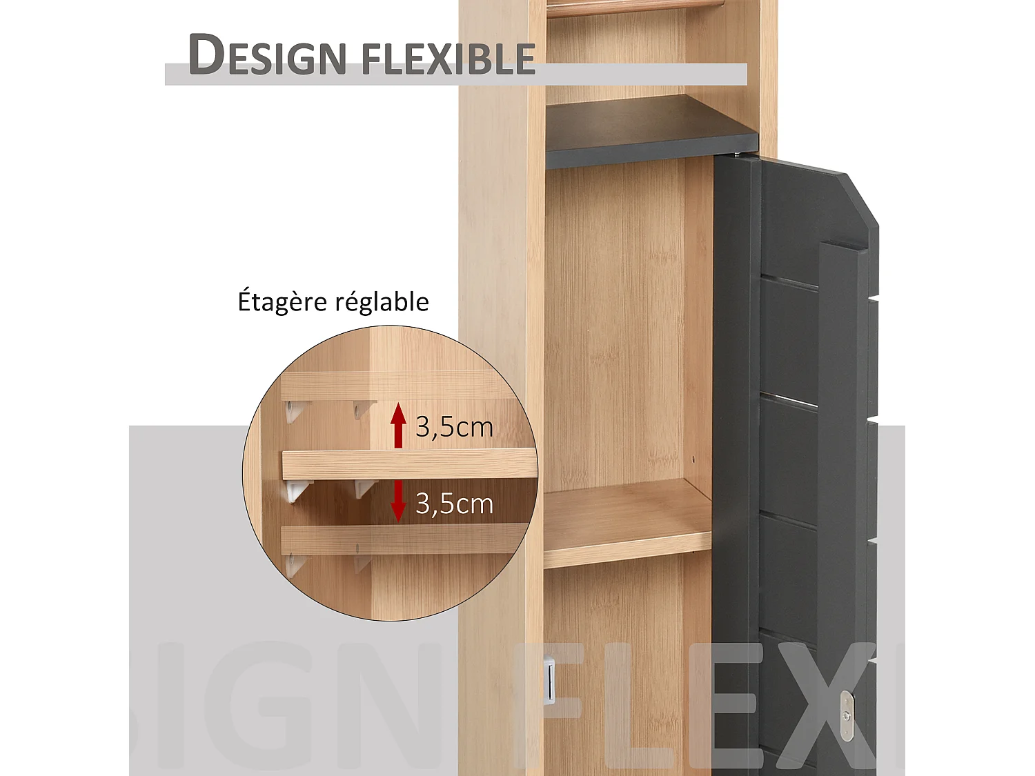 Support papier toilette - porte-papier toilette - armoire pour papier toilette - 2 niveaux + sortie papier MDF gris bambou