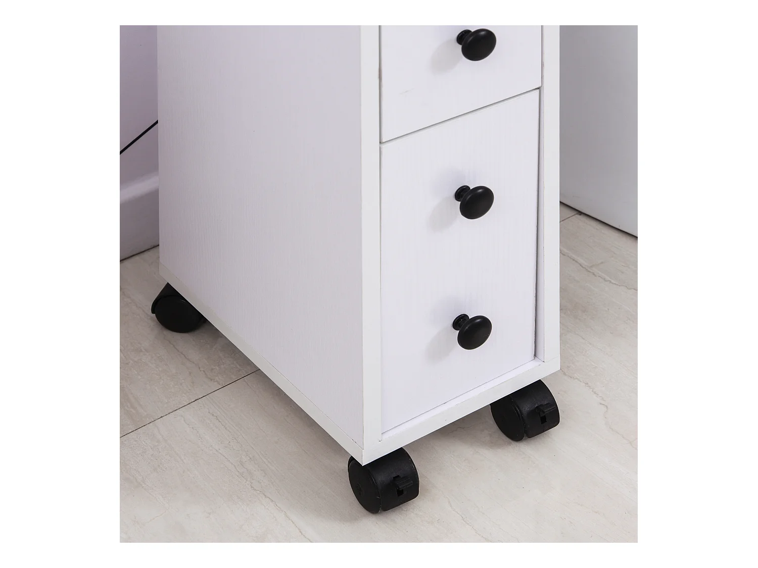 Meuble bas colonne rangement salle de bain à roulettes blanc dim. 18L x 30l x 68,5H cm