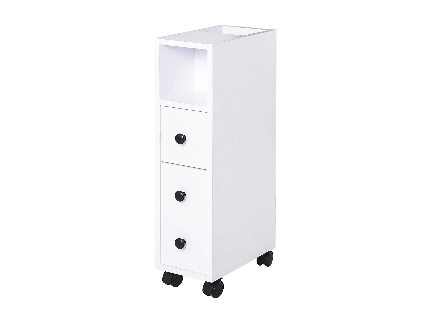 Meuble bas colonne rangement salle de bain à roulettes blanc dim. 18L x 30l x 68,5H cm