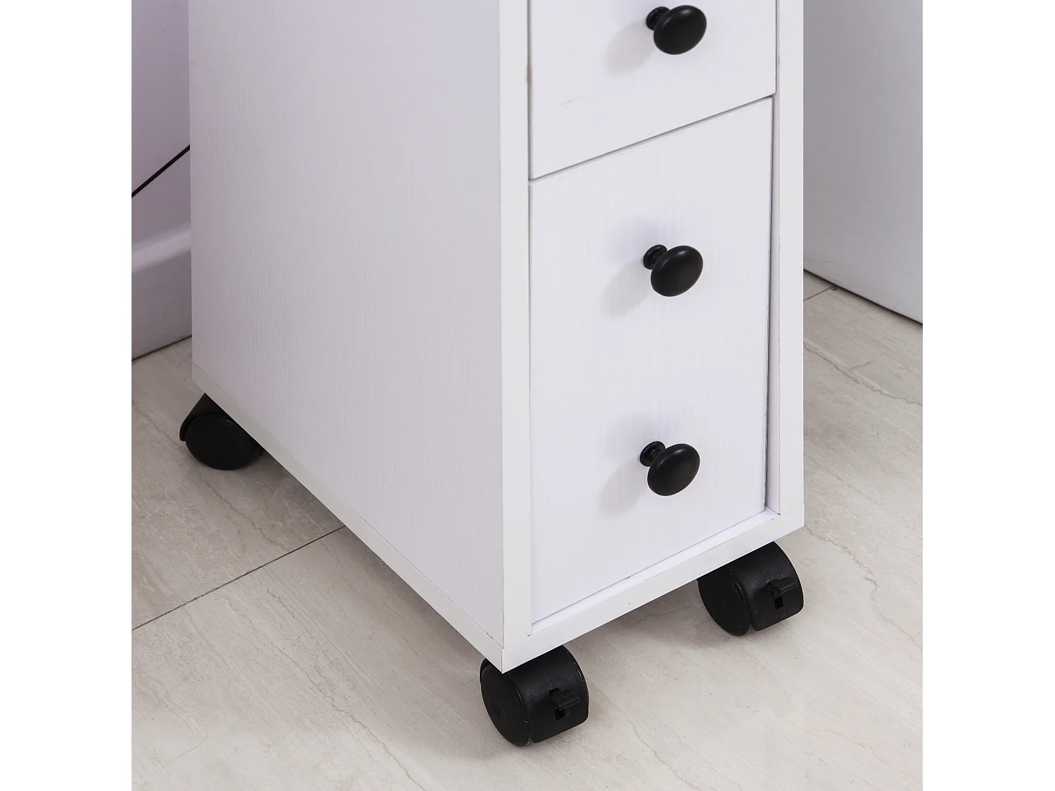 Meuble bas colonne rangement salle de bain à roulettes blanc dim. 18L x 30l x 68,5H cm