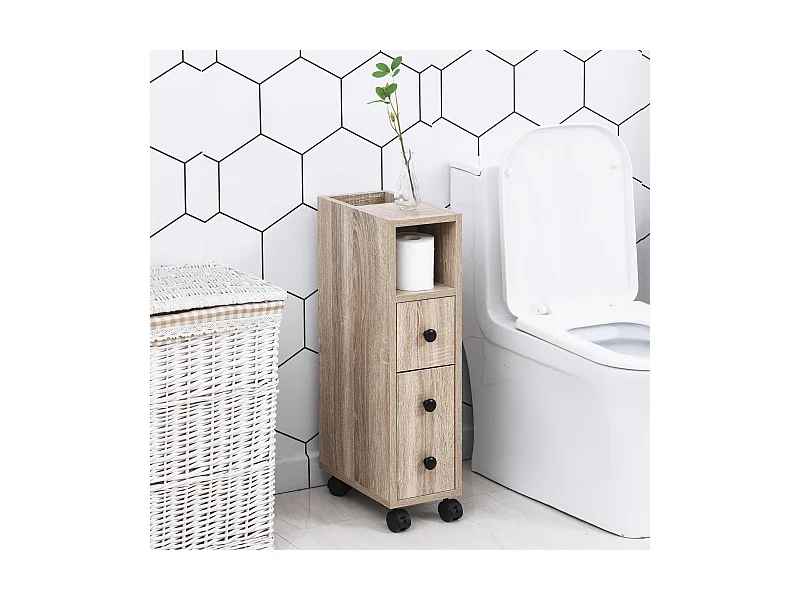 Support papier toilette - porte-papier toilette - armoire pour papier toilette - 3 niveaux + sortie papier panneaux aspect chêne clair