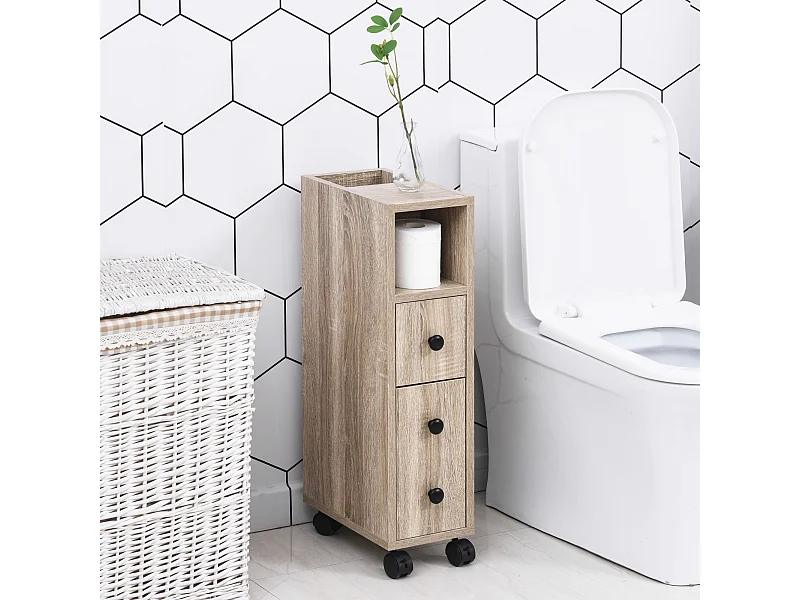 Support papier toilette - porte-papier toilette - armoire pour papier toilette - 3 niveaux + sortie papier panneaux aspect chêne clair