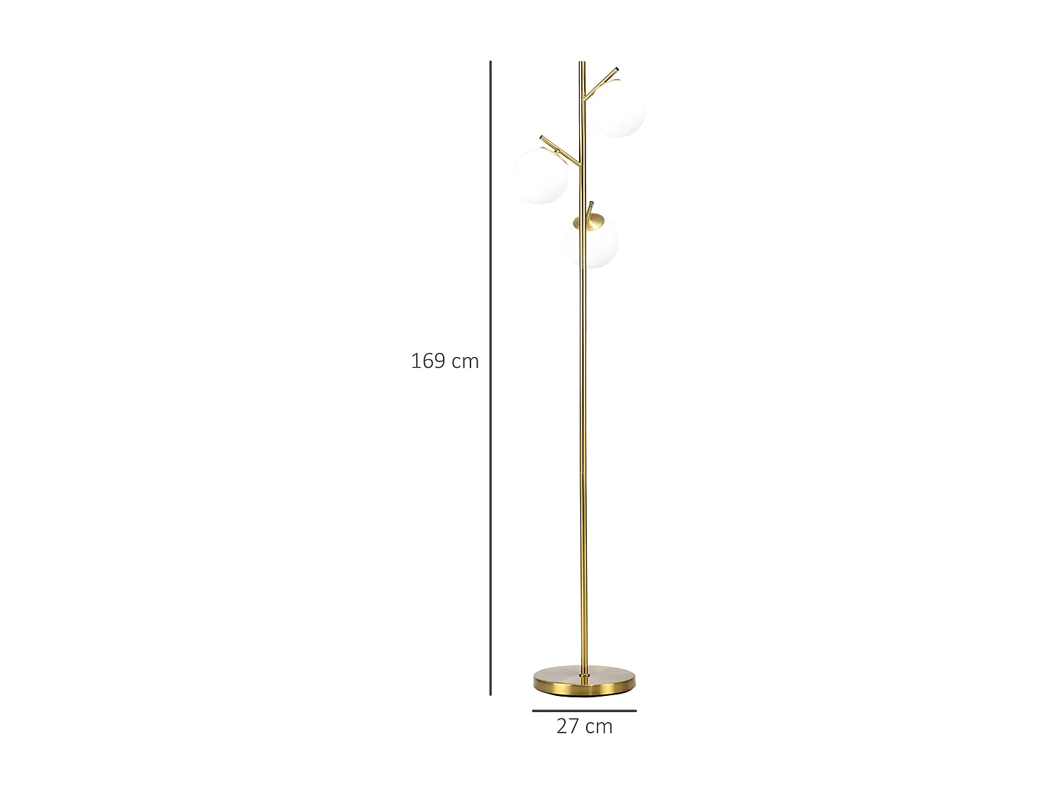 Lampadaire globe design néo-rétro 3 ampoules max. 40 W 169H cm métal doré