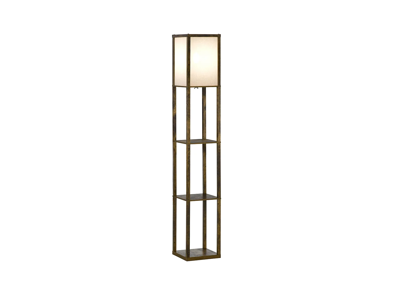 Lampadaire étagère lampe étagère 26L x 26l x 160H cm 3 étagères 4 niveaux MDF aspect bois vieilli