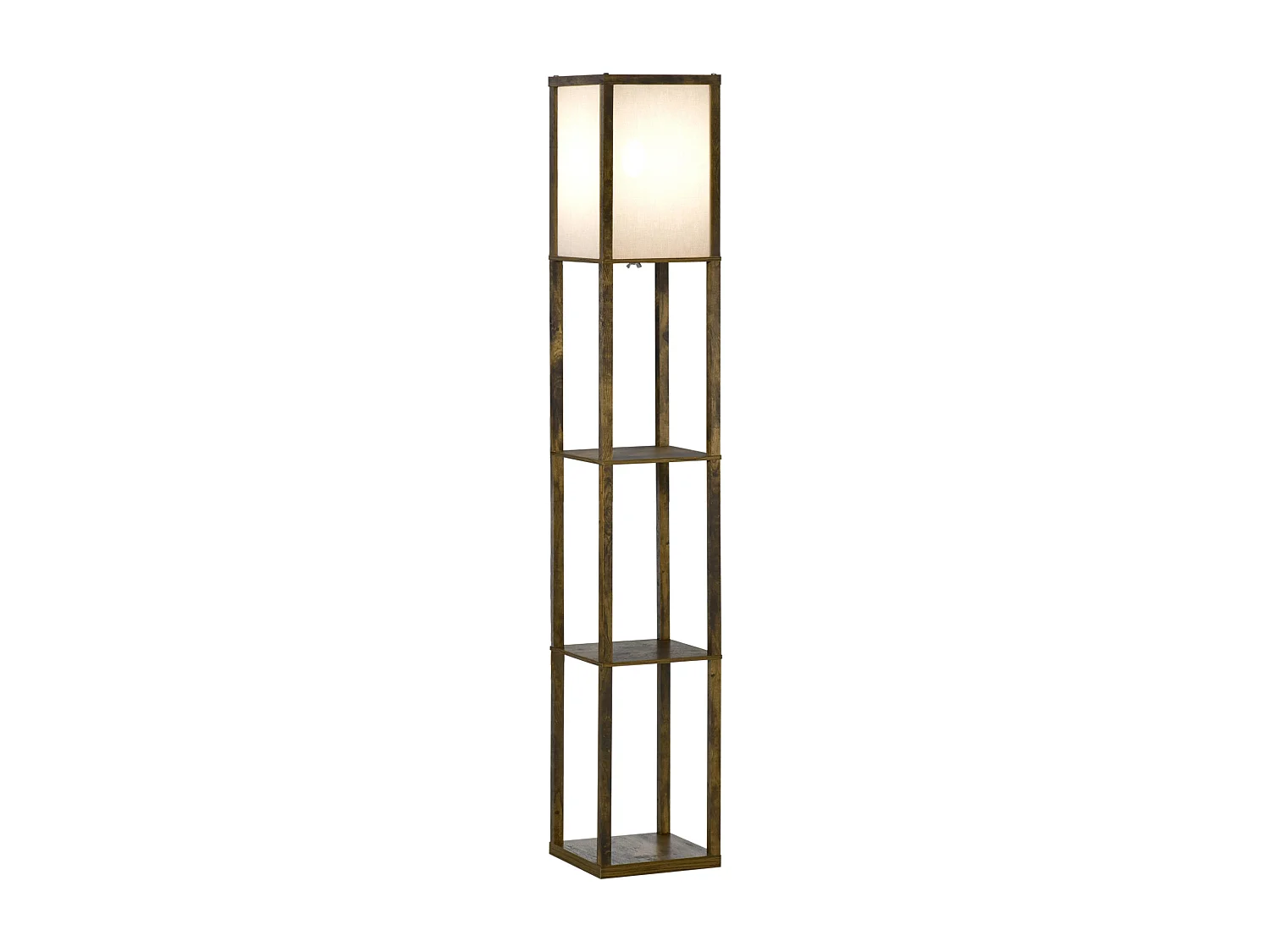 Lampadaire étagère lampe étagère 26L x 26l x 160H cm 3 étagères 4 niveaux MDF aspect bois vieilli