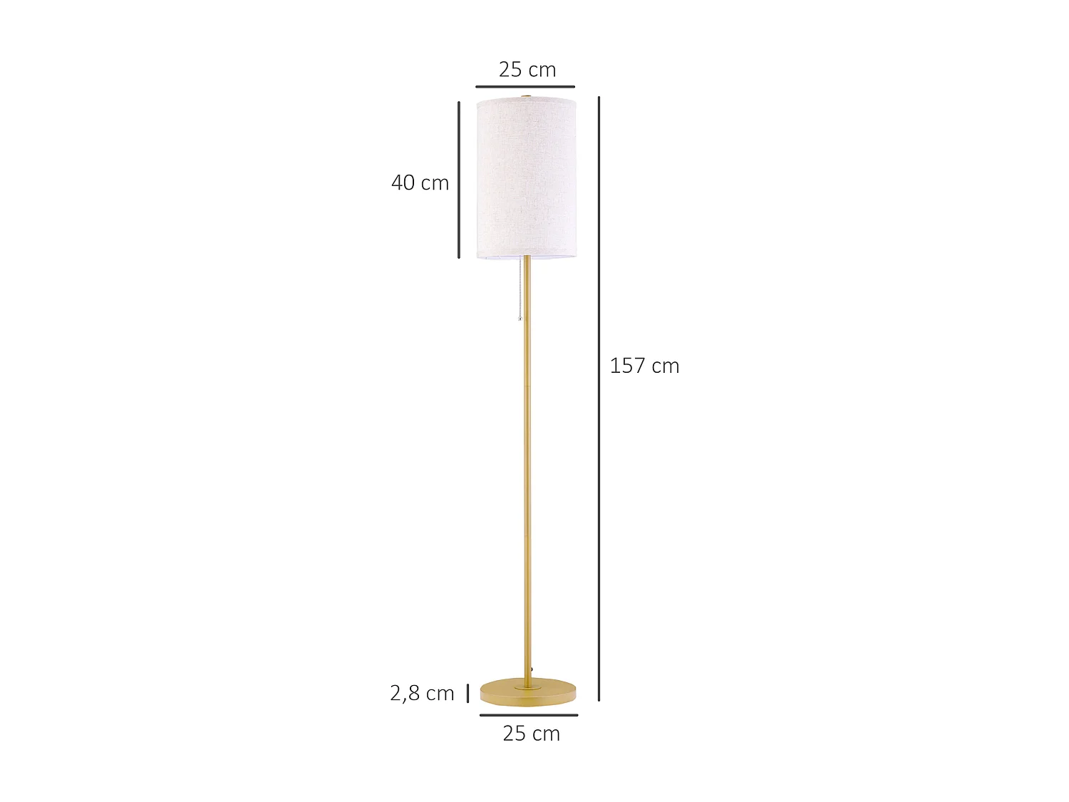 Lampadaire design néo-rétro 40 W max. piètement mât acier doré abat-jour lin crème