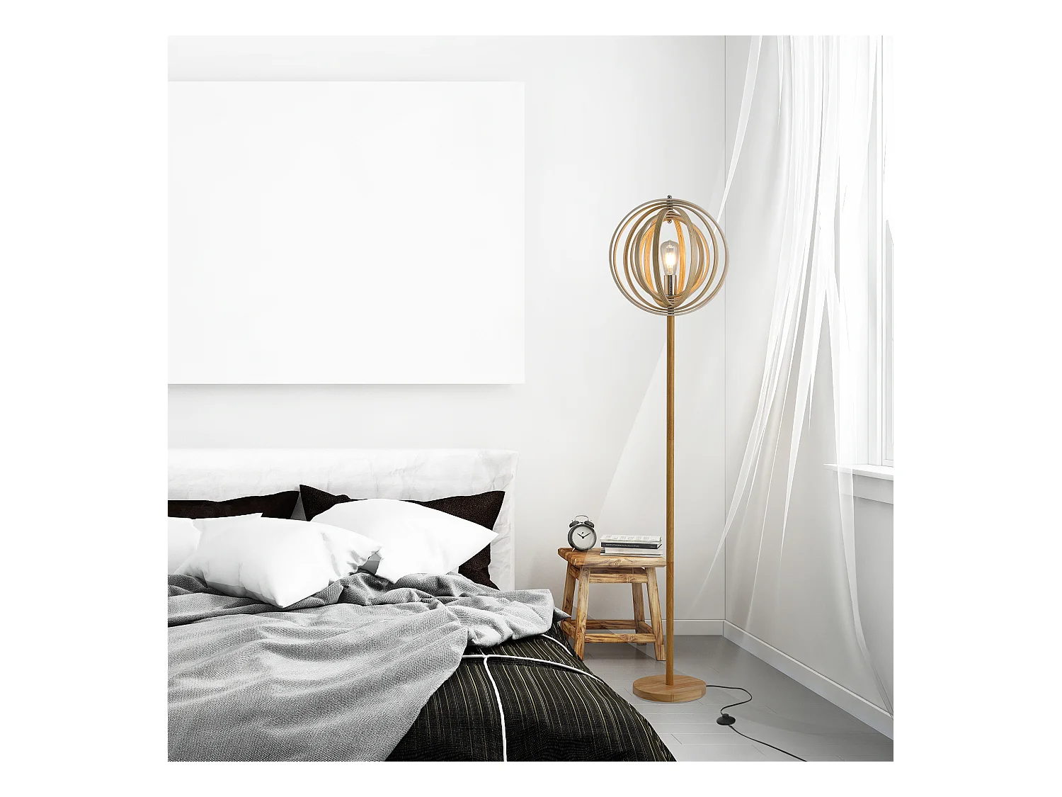Lampadaire sur Pied Circulaire 40 W Max. Abat-Jour bois naturel clair dim. Ø 38 x 160 cm