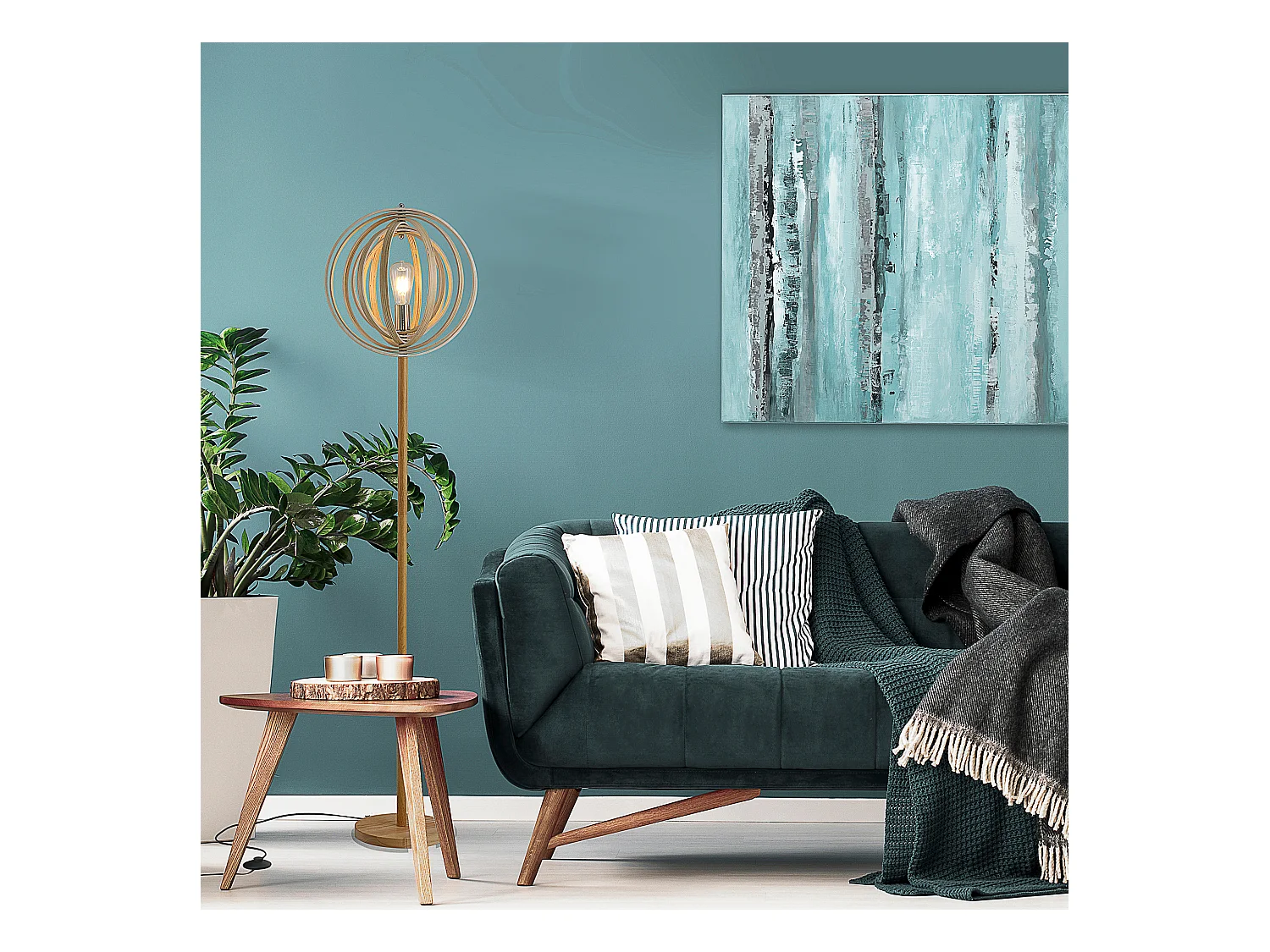 Lampadaire sur Pied Circulaire 40 W Max. Abat-Jour bois naturel clair dim. Ø 38 x 160 cm