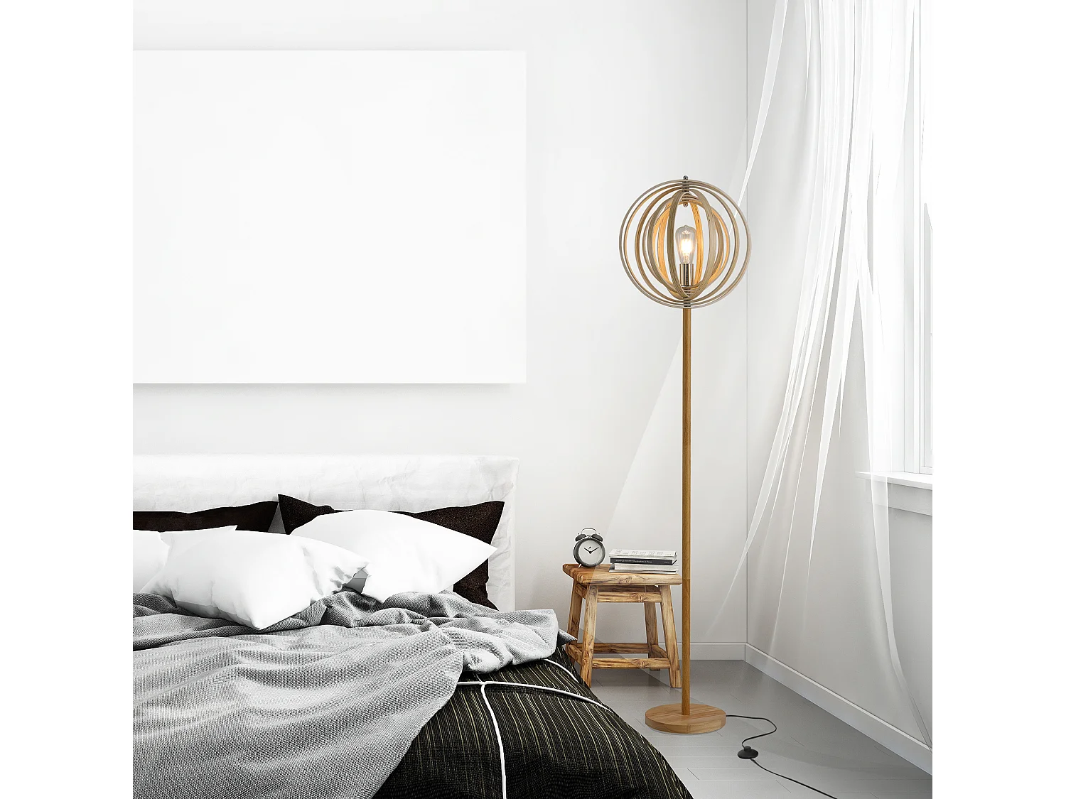 Lampadaire sur Pied Circulaire 40 W Max. Abat-Jour bois naturel clair dim. Ø 38 x 160 cm