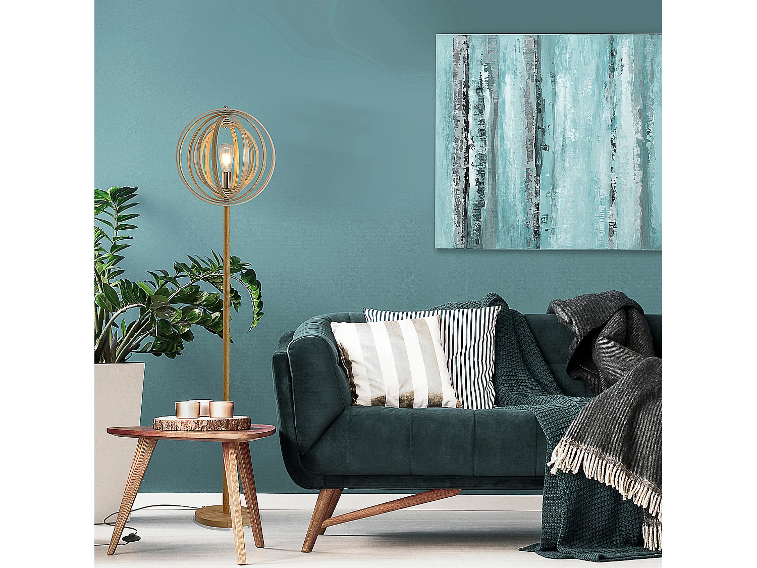 Lampadaire sur Pied Circulaire 40 W Max. Abat-Jour bois naturel clair dim. Ø 38 x 160 cm