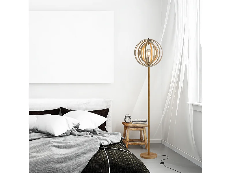 Lampadaire sur Pied Circulaire 40 W Max. Abat-Jour bois naturel clair dim. Ø 38 x 160 cm