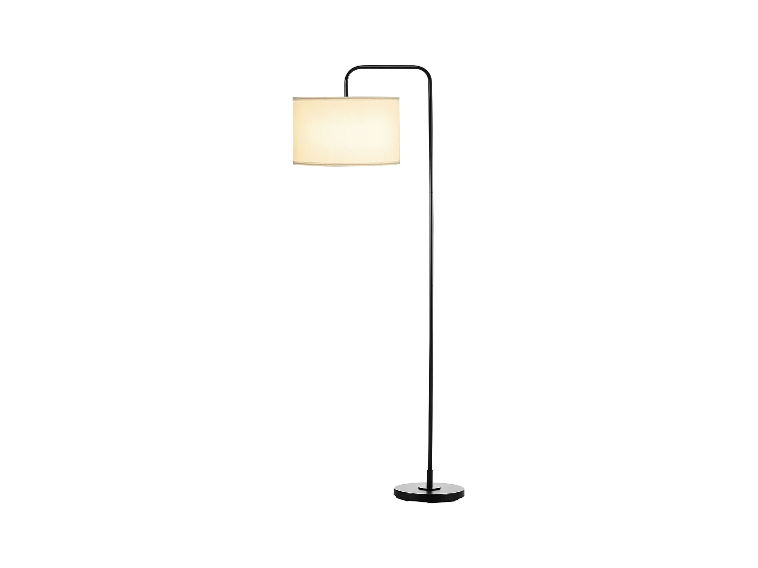 Lampadaire design néo-rétro max. 40 W 163H cm abat-jour circulaire aspect lin blanc piètement structure acier noir