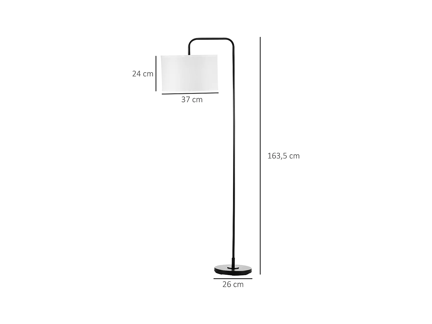 Lampadaire design néo-rétro max. 40 W 163H cm abat-jour circulaire aspect lin blanc piètement structure acier noir