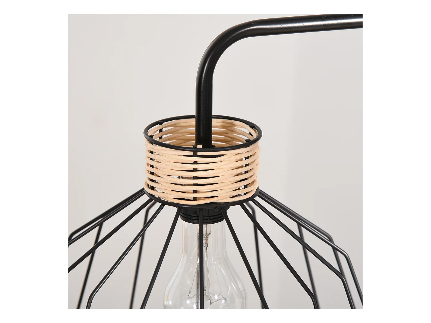 Lampadaire design industriel grillagé et arqué 40 W max. métal noir rotin